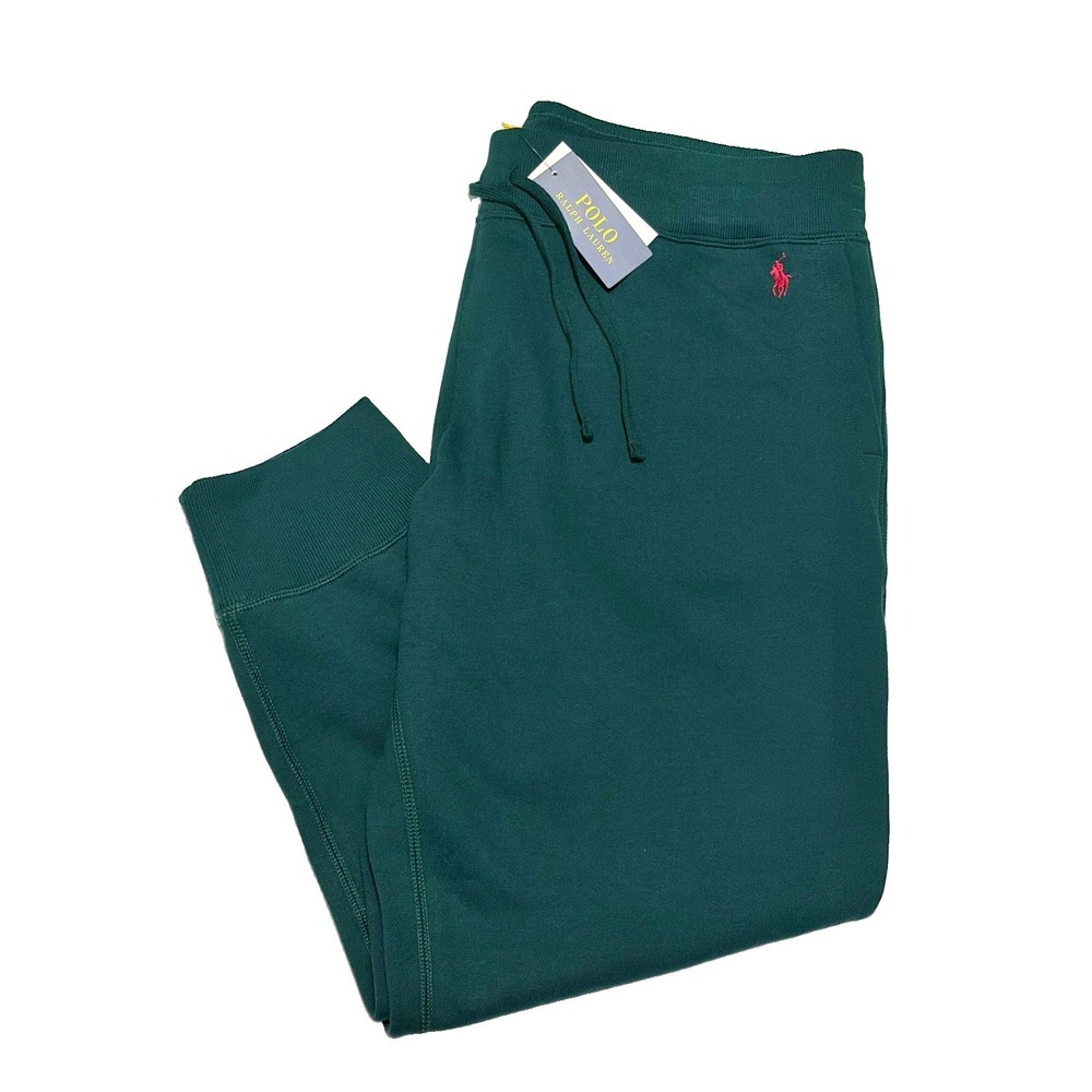 NWT Polo Ralph Lauren Men XXL Green Fleece Jogger Sweatpants Red Pony Logo